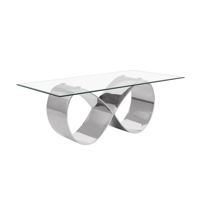 Best Quality Furniture 78X42 Tempered Glass Dining Table With An Infinity Silver Stainless Steel Base