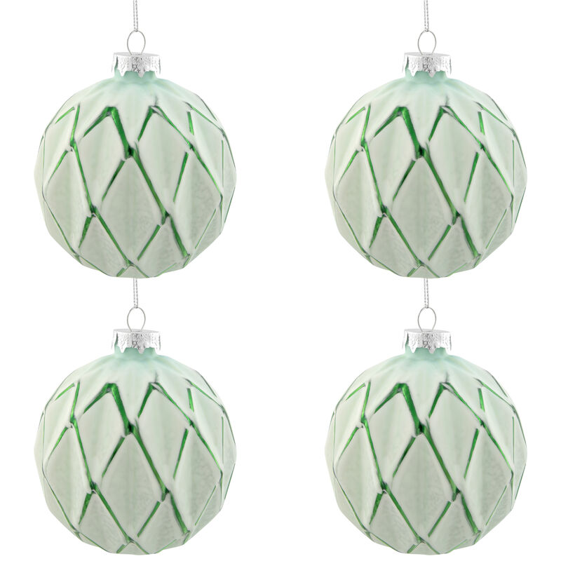 4ct Emerald Green and White Matte Christmas Ball Ornaments 4" (100mm) image number 0
