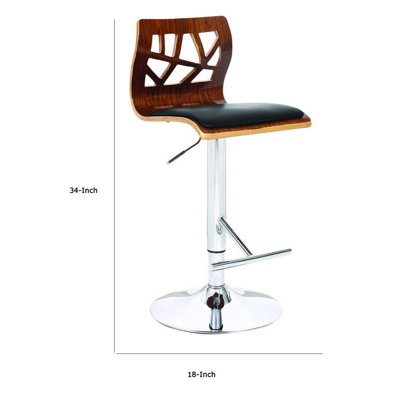 34-43, Inch Adjustable Height Barstool, Open Back, Wood, Black Faux Leather - Benzara image number 4