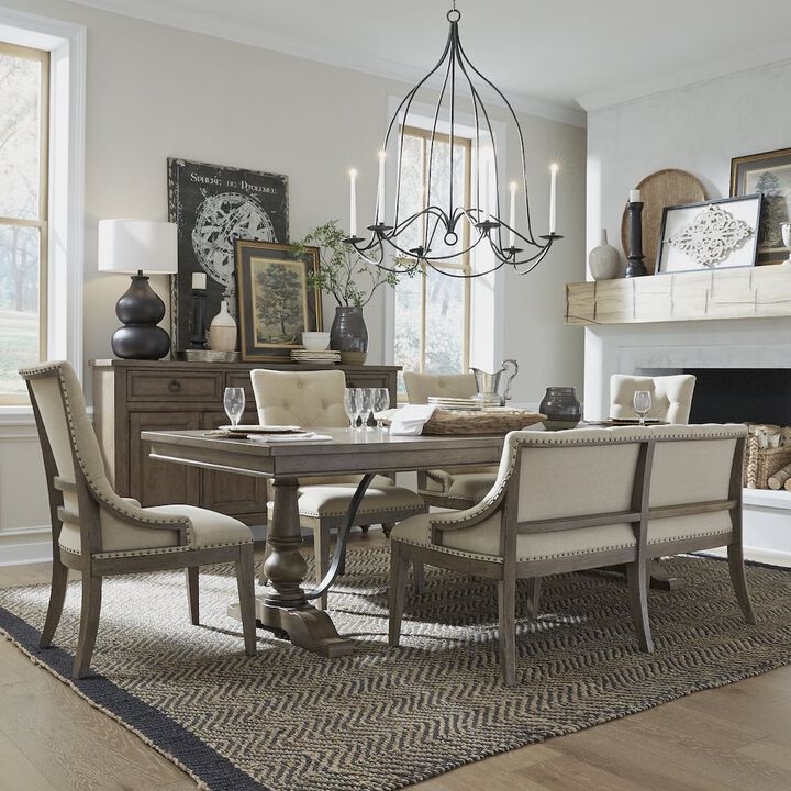Liberty Furniture 6 Piece Trestle Table Set in Poplar & Rubberwood Solids w/ White Oak Veneers