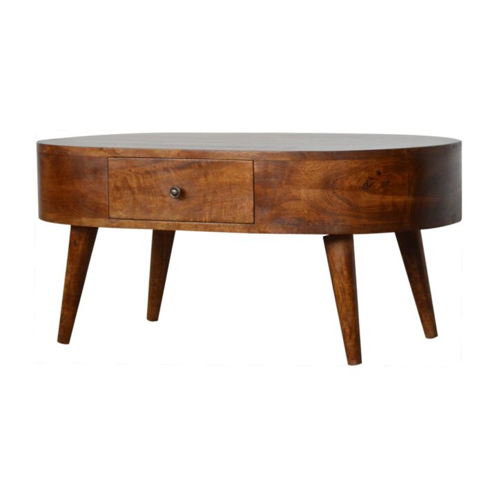 Chestnut Rounded Solid Wood 2 Drawer Coffee Table
