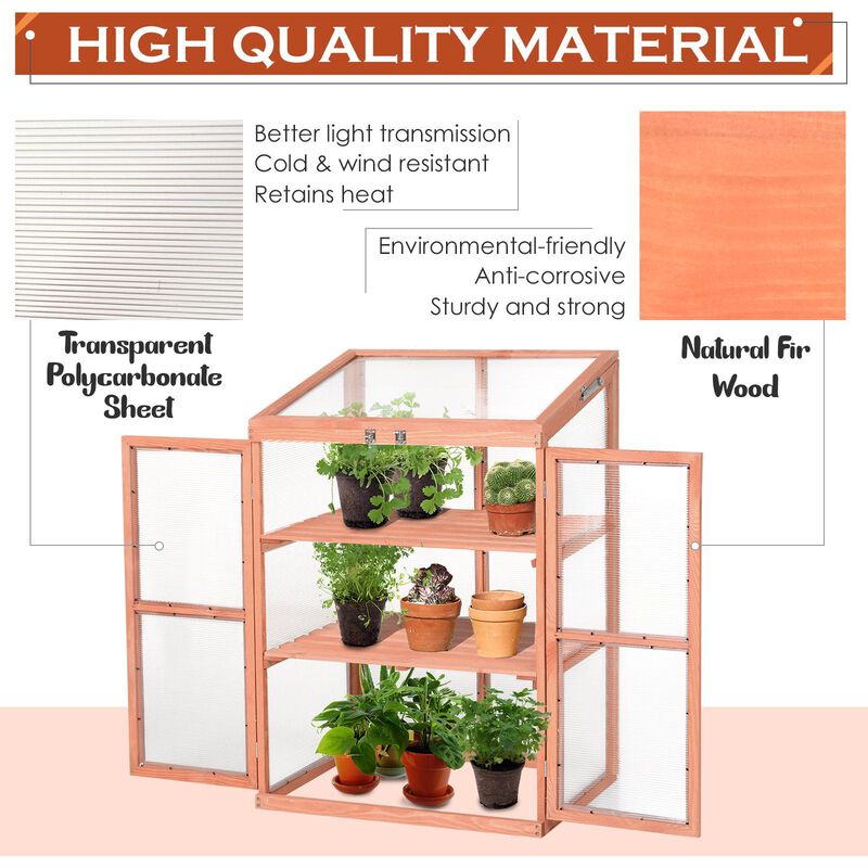 Wooden Cold Frame Greenhouse Small Mini Planter Box for Outdoor and Indoor, 30"L x 24" W x 43"H