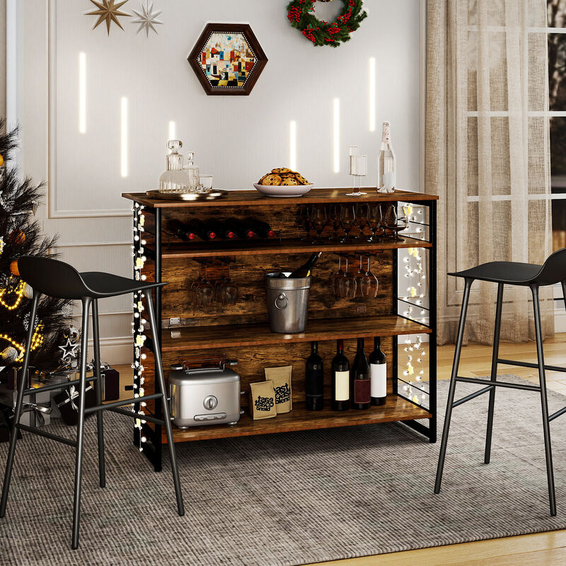 Kitchen Island Mini Bar with 4 Tiers, Footrest, and Built-In Wine Rack-Coffee image number 1