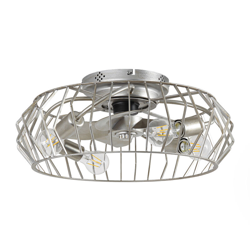 19.7 in. APP Control Nickel Propeller Caged Ceiling Fan with Light and Remote