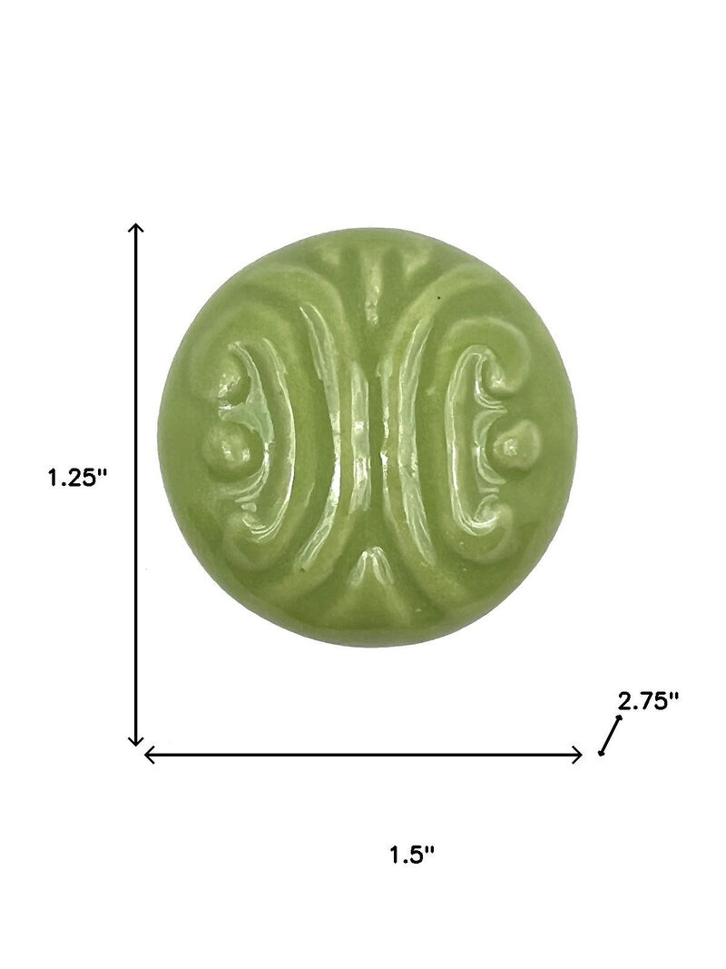 HomeRoots Set of Six Green Mushroom Knob Embossed Ceramic Drawer Pull Knobs image number 6