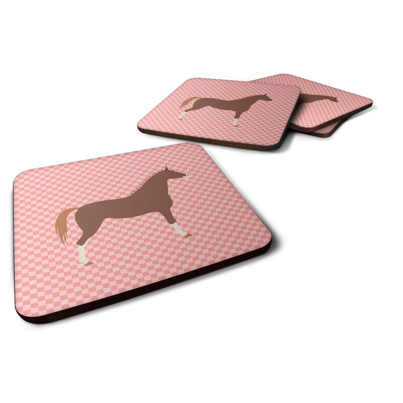 Caroline's Treasures Hannoverian Horse Pink Check Decorative coasters, 3.5, Multicolor