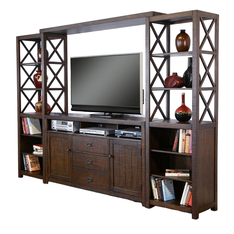 Flint 4pc TV Wall Entertainment Console, 2 Pier, Bridge, Brown  - Benzara