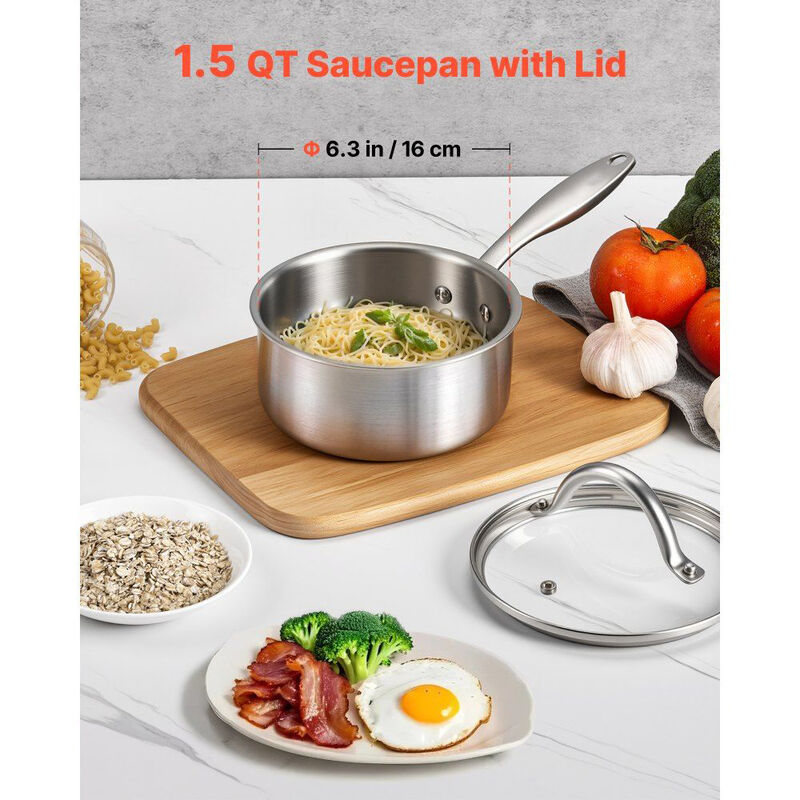 Stainless Steel 1.5 Qt Saucepan with Lid, Nonstick Pot for Induction and Oven-Silver image number 9