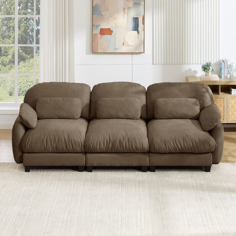 3 Seat modular cloud couch for living room, Chenille deep seat sofa with plush cushions, Modular 3 seater sofa for home image number 3