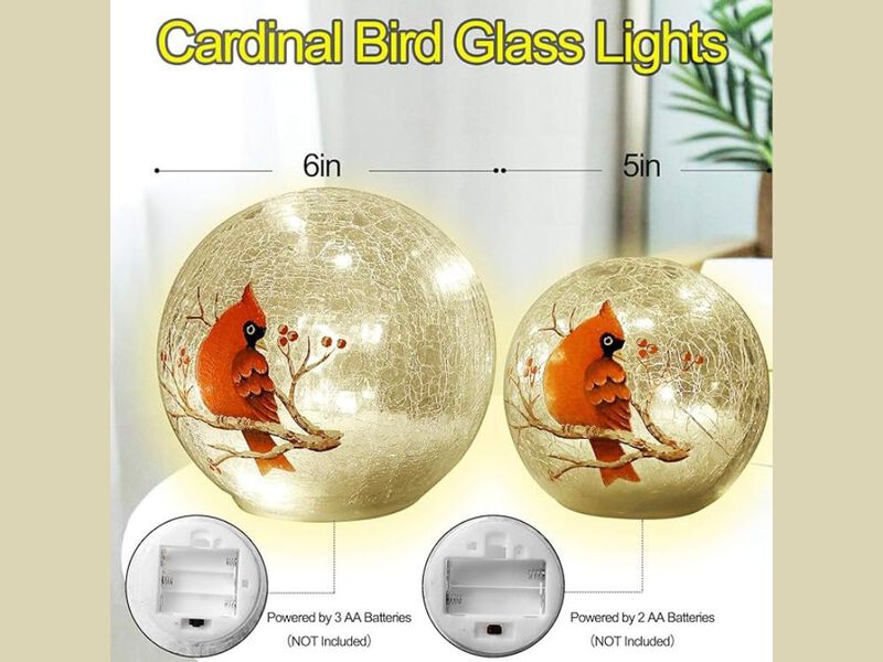 Crackle Glass Cardinal Table Lamp Battery Operated Stained Glass Bird Decor image number 2