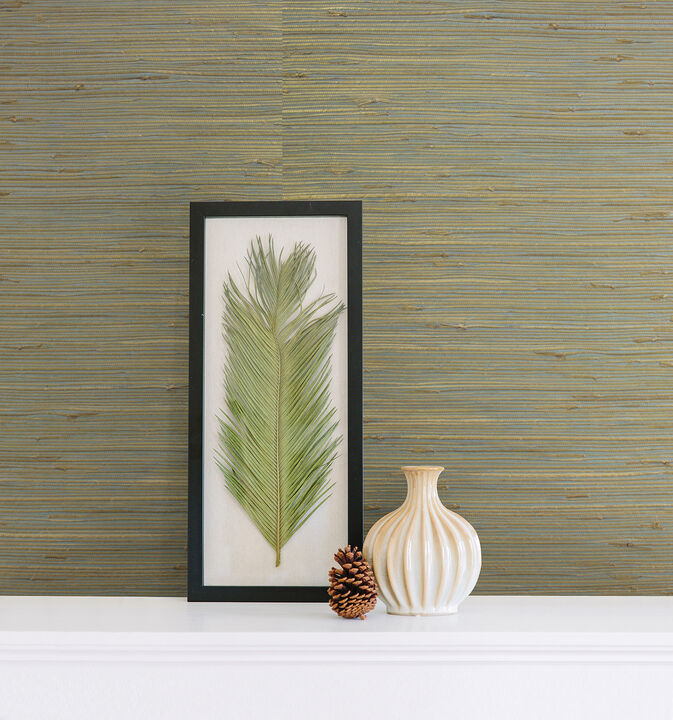 Arina Turquoise Grasscloth Wallpaper