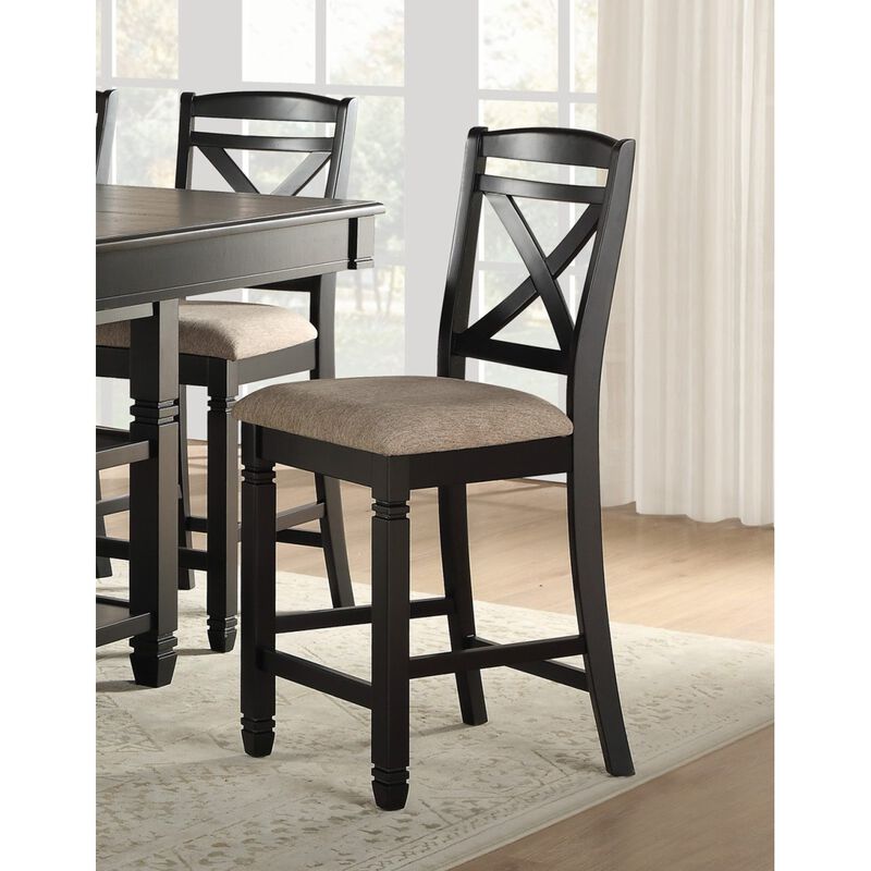 Transitional Style Counter Height Dining Set 5pc Table w Display Shelves Drawers and 4x Counter Height Chairs Black Finish Funiture image number 5