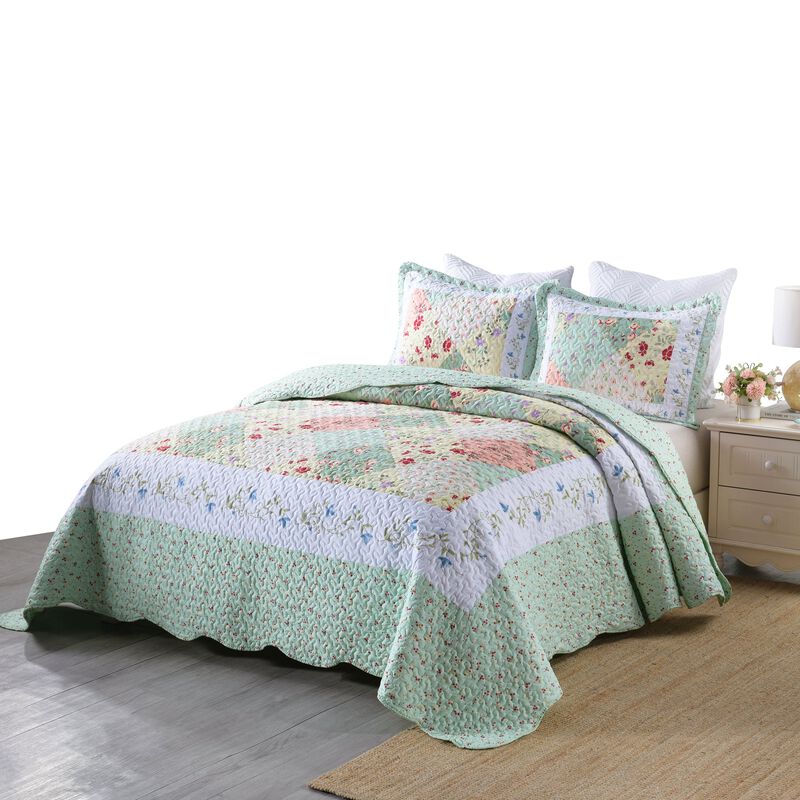 MarCielo 3 Piece Printed Quilt Bedspread Set