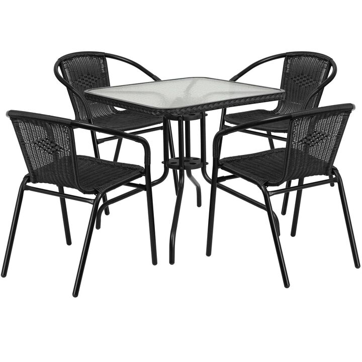 28SQ Brown Table Set w/Rattan