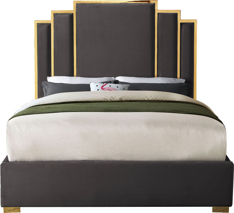 Meridian Furniture Hugo Grey Velvet King Bed