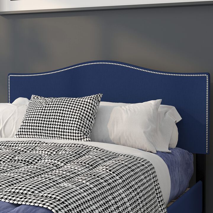Flash Furniture Lexington Upholstered Full Size Headboard with Accent Nail Trim in Navy Fabric