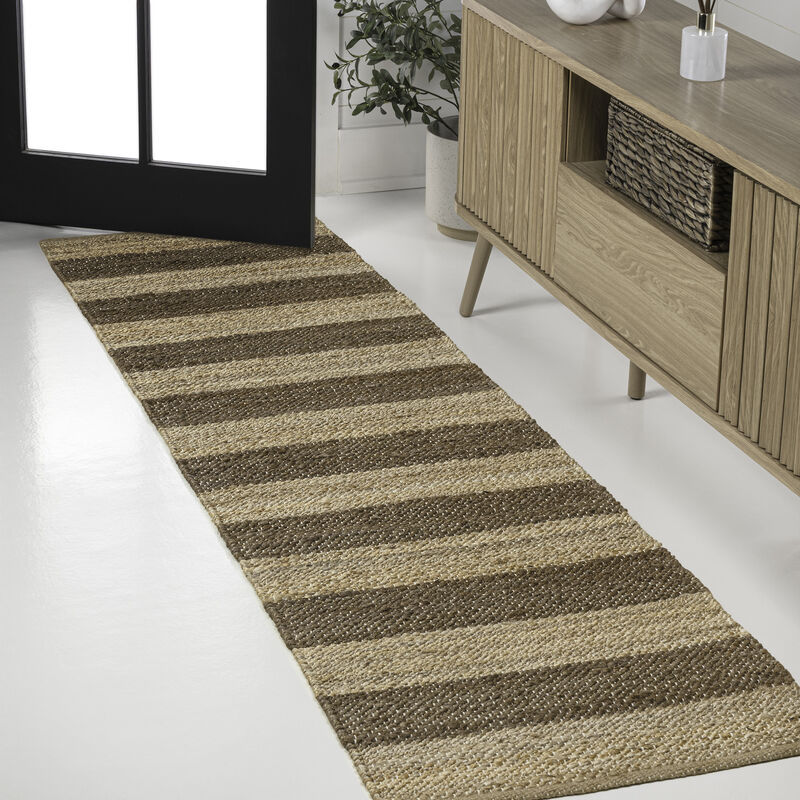 Jayden Rustic Farmhouse Woven Jute Stripe Area Rug