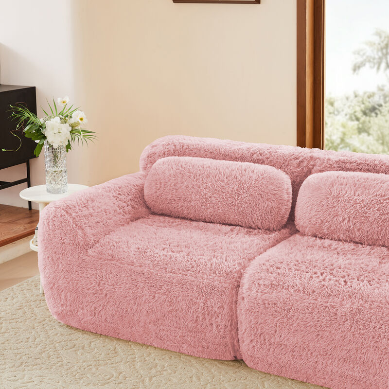 Monimp Soft Fluffy Plush Fabric Loveseats image number 8