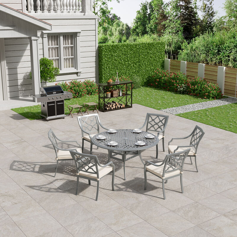 Mondawe 7 Pieces Cast Aluminum Outdoor Patio Dining Set included Armchairs with Cushion