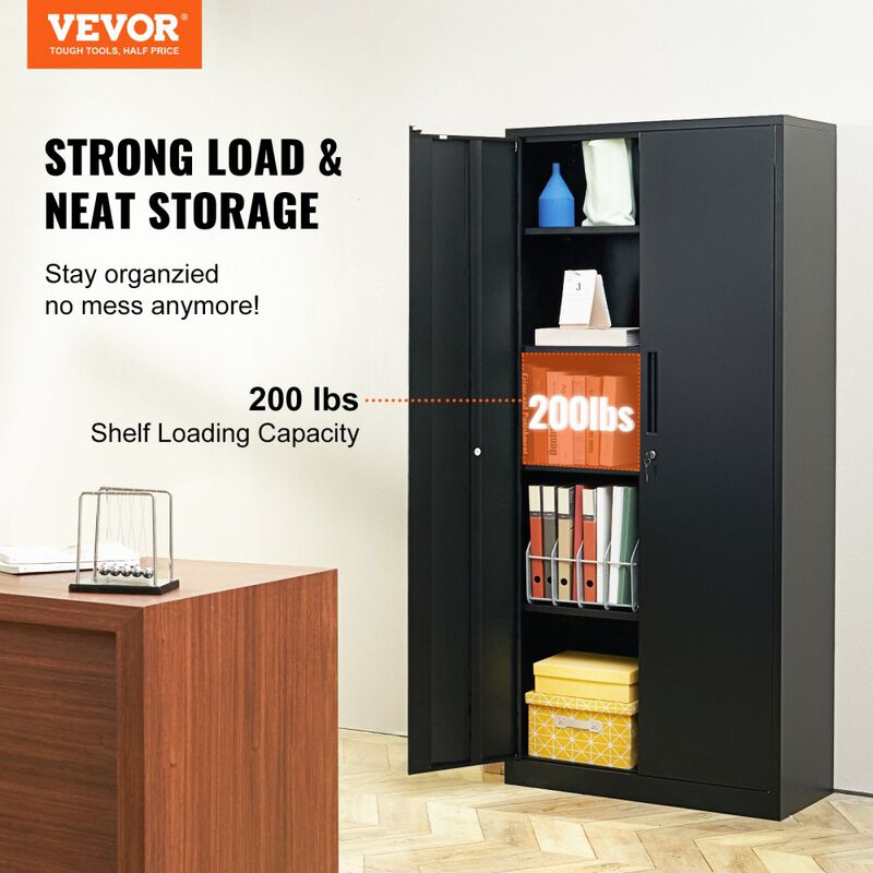 Steel Locking Storage Cabinet with 2 Magnetic Doors and 4 Adjustable Shelves