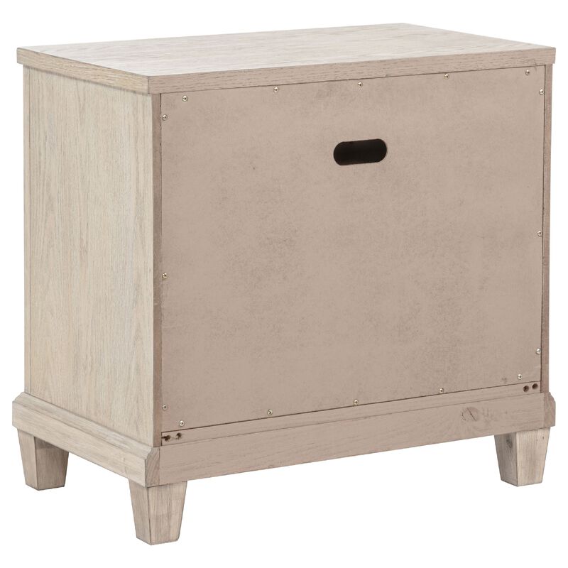 Kylie Nightstand with 2 Drawers, Tapered Legs, Washed Oak Wood 27 Inch image number 3