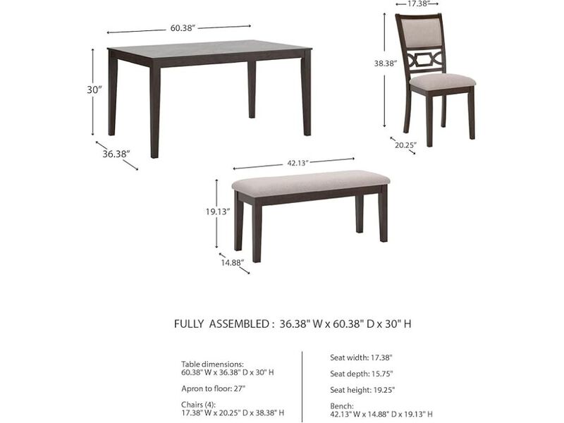 Dining Set &ndash; 7‑Piece Cherry Brown Wood Table with 4 Upholstered Chairs & Bench, Seats 6 image number 2