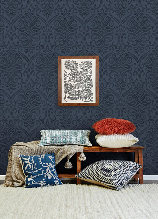 Adavu Blue Damask Wallpaper (Set of 2)
