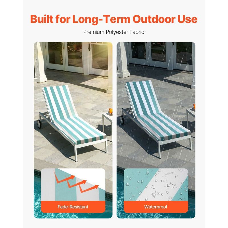 Set of 2 Outdoor Chaise Lounge Cushions, Waterproof & Fade-Resistant, Striped Design image number 5