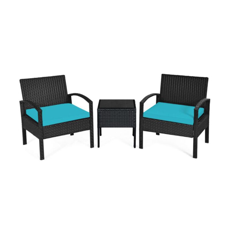 Hivvago Hivvago 3 Pieces Outdoor Rattan Patio Conversation Set with Seat Cushions