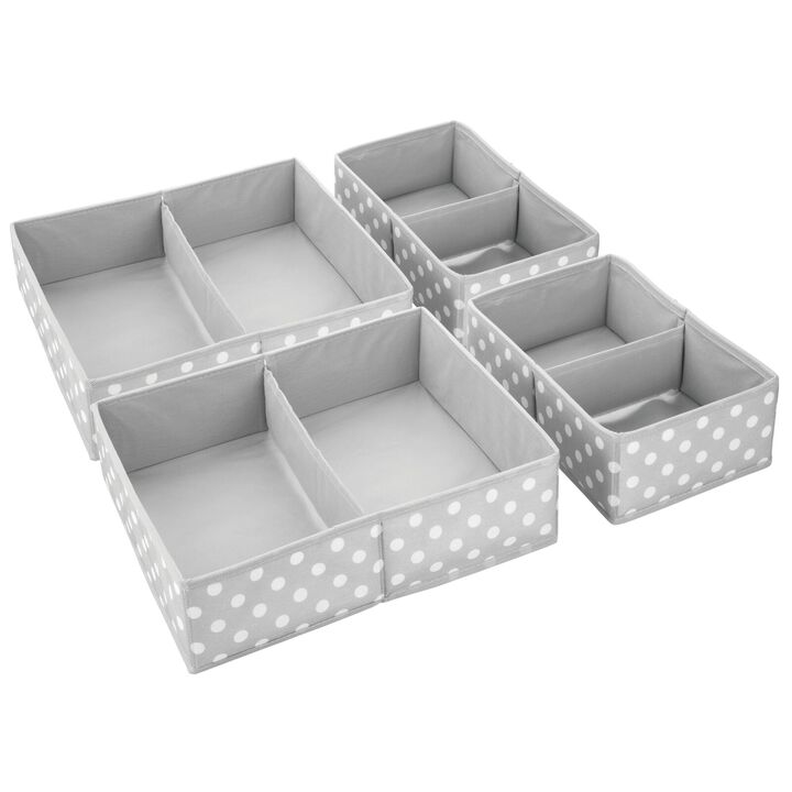 mDesign Fabric Nursery Drawer Divider Organizers, 2 Pack, Gray/White Polka Dot