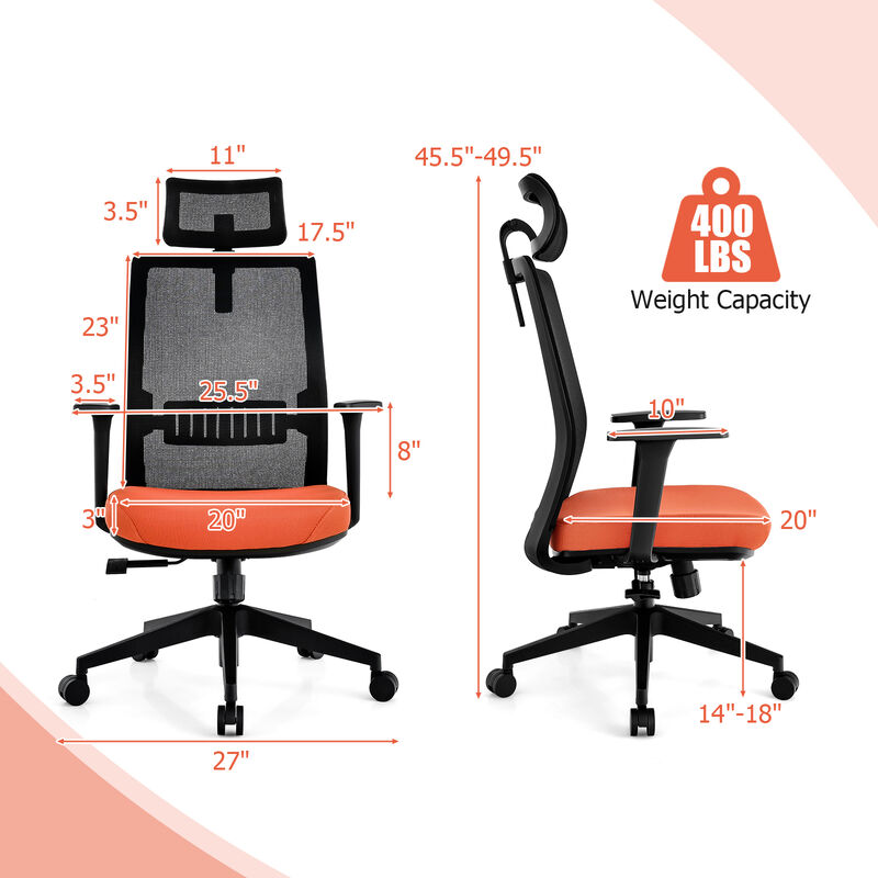 Ergonomic Office Chair with Lumbar Support and Adjustable Headrest-Black