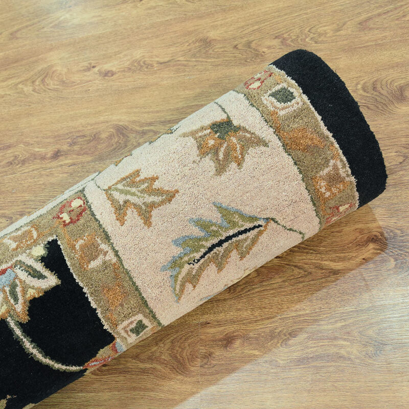 RUGSOTIC CARPETS HAND TUFTED WOOL ECO-FRIENDLY AREA RUGS  - 10'x13', Rectangle Shape, Black Beige, Classic Oriental Traditional  Design, High Pile Thick Handmade Anti Skid Area Rugs (K00106)