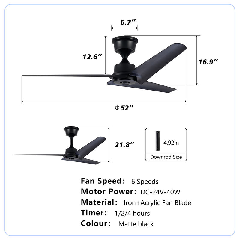 ELEMENT ACE 52 Inch 3 Blade Reversible DC Motor Ceiling Fan with Multi-Function Remote Control Suitable for Indoor Outdoor Use in Bedroom Living Room Patio image number 2