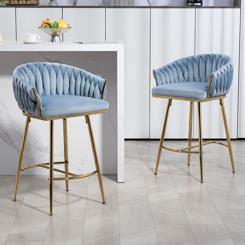 26 Inch Velvet Counter Height Bar Stool with Hand Wave Back and Golden Base for Kitchen Island image number 2