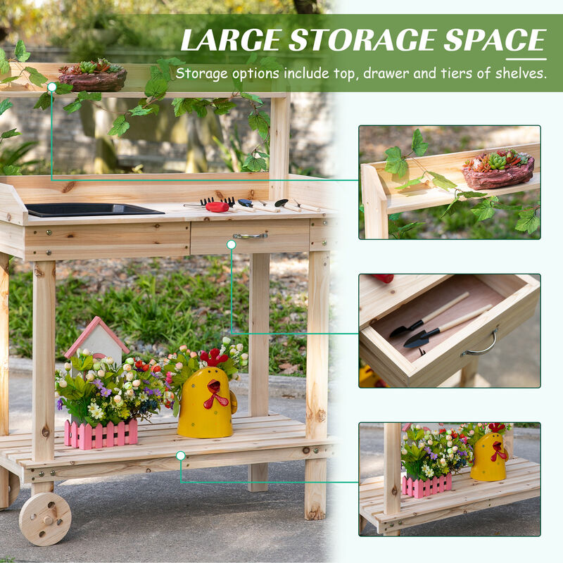 Hivvago 36" Wooden Potting Bench with Wheels, Sink, and Storage image number 5