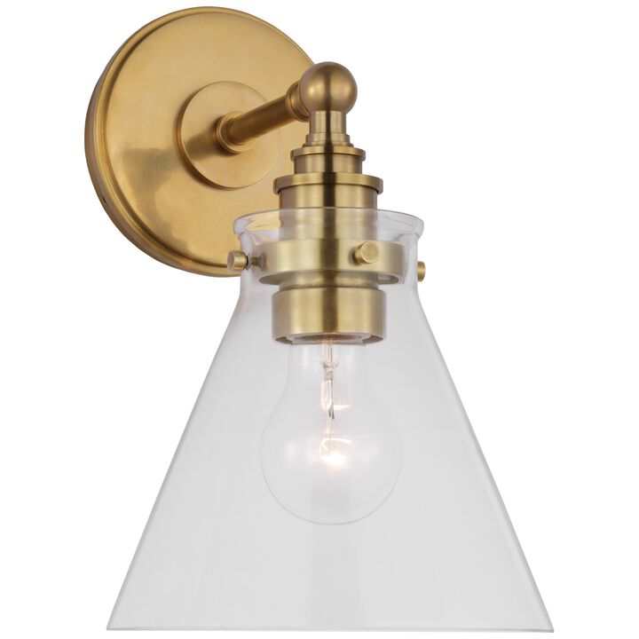 Parkington Small Single Wall Light in Antique-Burnished Brass with Clear Glass