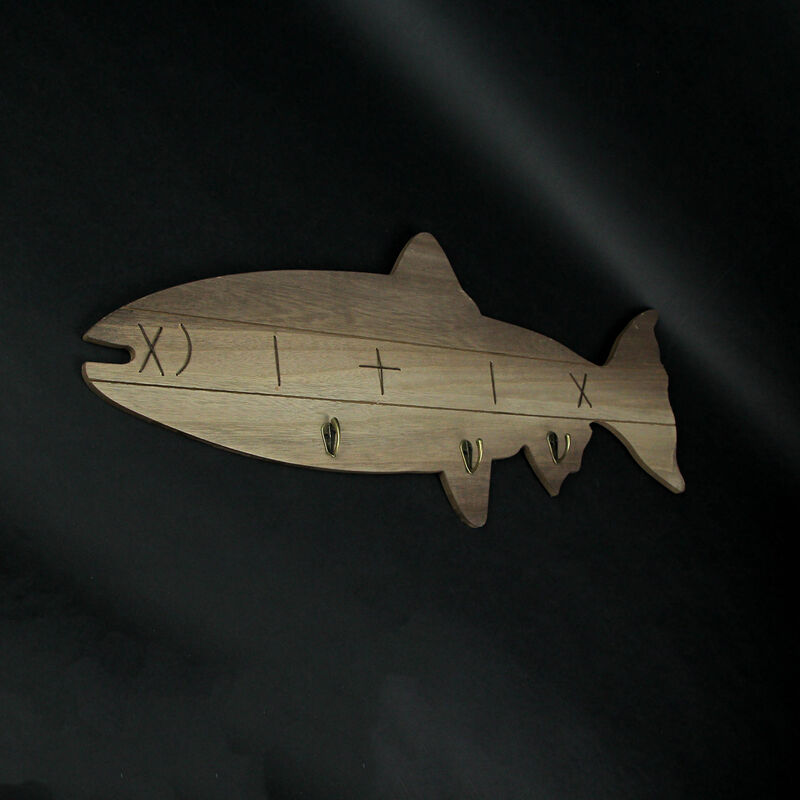 Distressed Wooden Fish Shaped 3 Hook Hanging Wall Rack 27.5 Inches Long image number 4