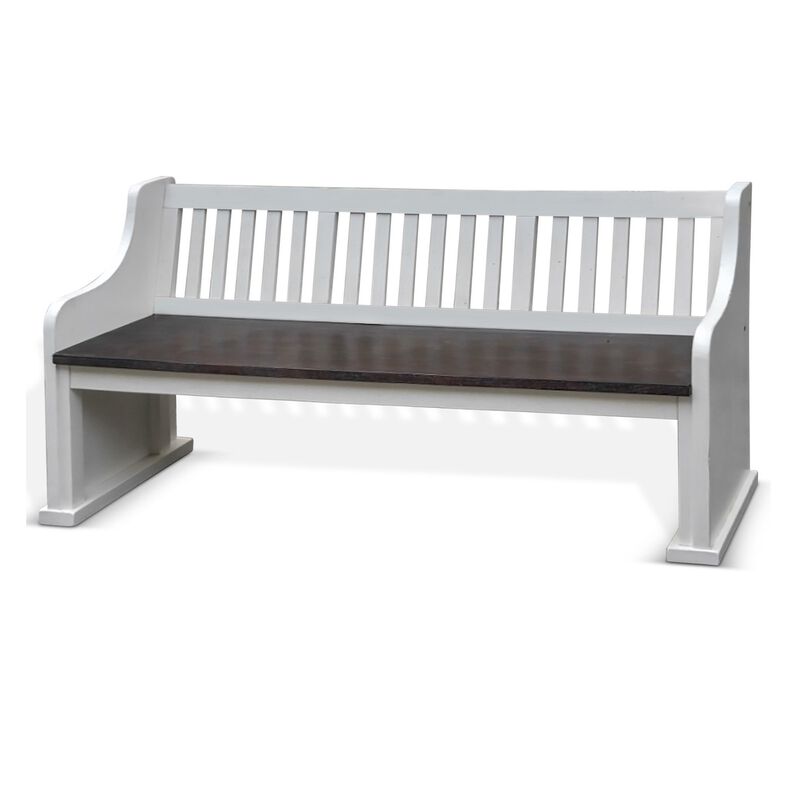 Orso Bench, Slat Back Design, White, Brown Mahogany and Mindi, 64 Inch - Benzara