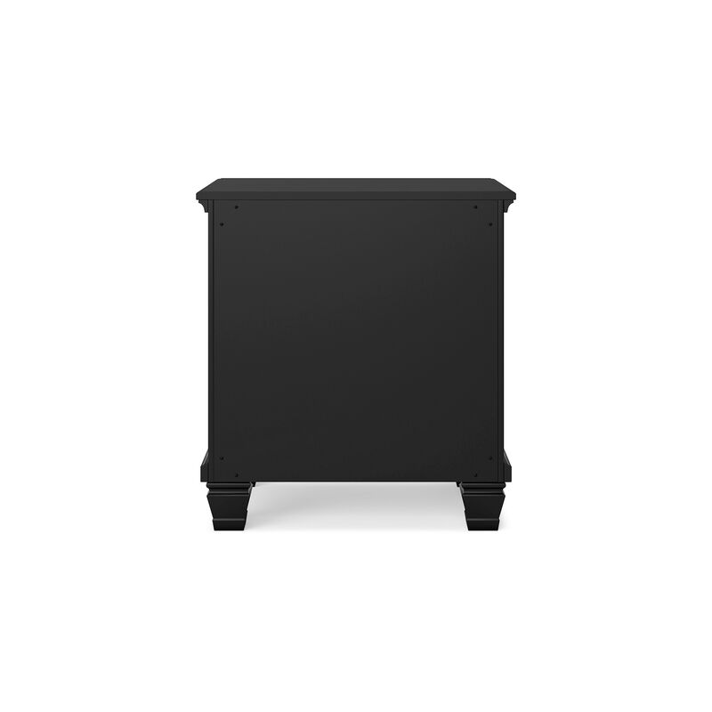 Lemo Nightstand, 2 Wide Drawers, Nickel Round Knobs, Black Solid Wood - Benzara