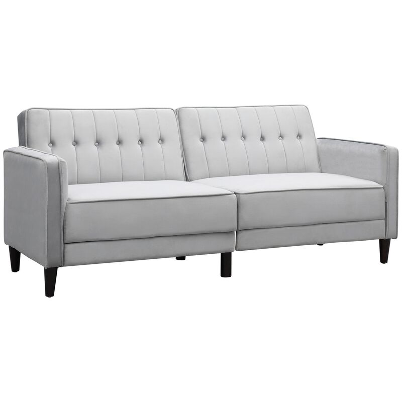 Convertible Sleeper Sofa, Futon Sofa Bed with Split Back Design Recline, Thick Padded Velvet-Touch Cushion s, Light Grey image number 1