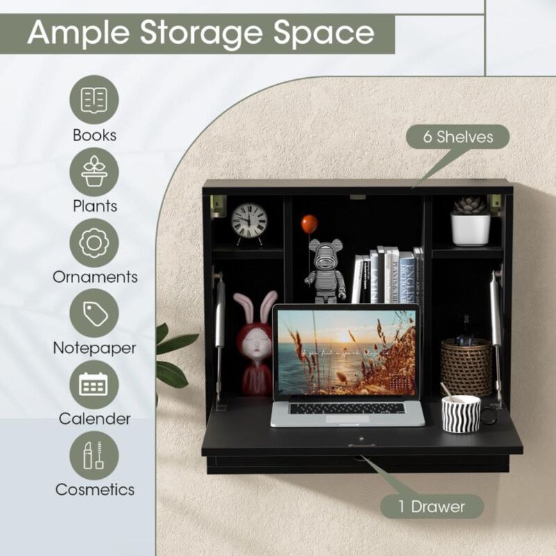 Hivvago Wall-Mount Floating Desk Foldable Space Saving Laptop Workstation