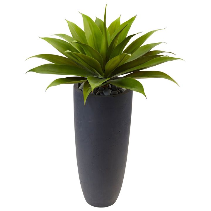 Nearly Natural 38-in Agave in Gray Cylinder Planter