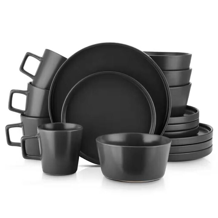16-Piece Stoneware Dinnerware Set, Service for 4 with Plates, Bowls, and Mugs