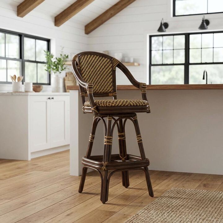 Starlight Canyon Home Rattan Bar Stool with Full Back, Transitional Counter Stool for Kitchen
