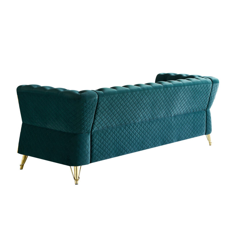 Modern Tufted Velvet Sofa 87.4 inch for Living Room Green Color image number 2