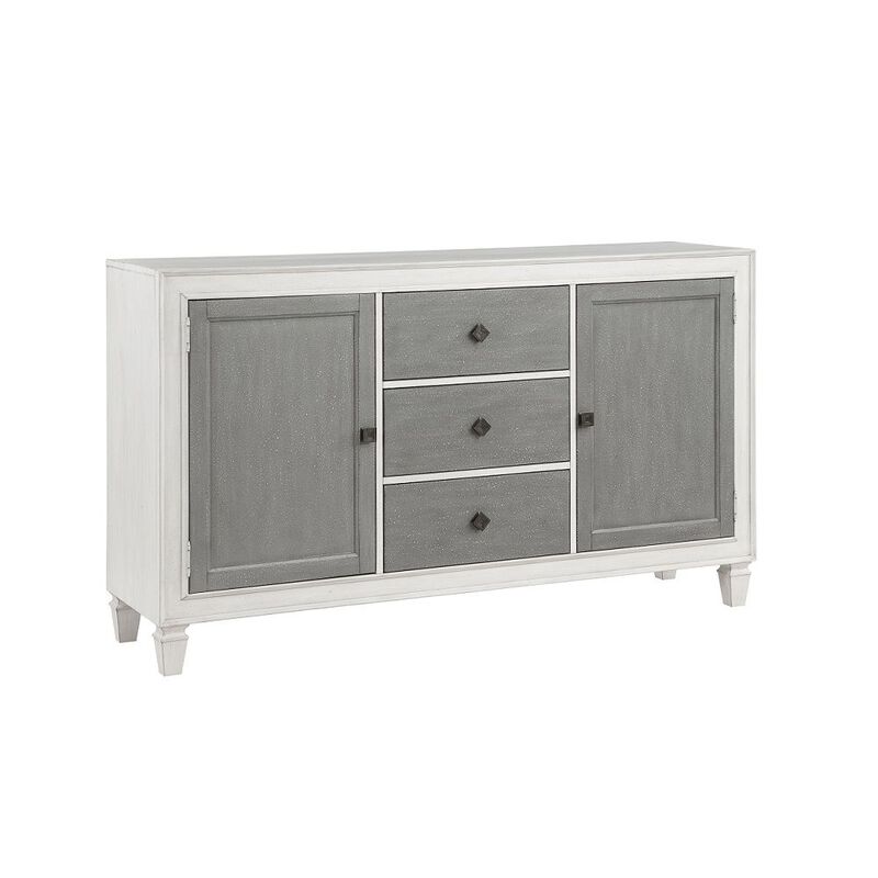 Kate 70 Inch Sideboard Server Console, 3 Drawers, 2 Cabinets, Gray, White