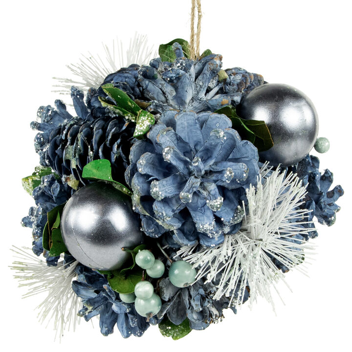 5.5" Blue Pinecone and Pine Needle Christmas Ball Ornament
