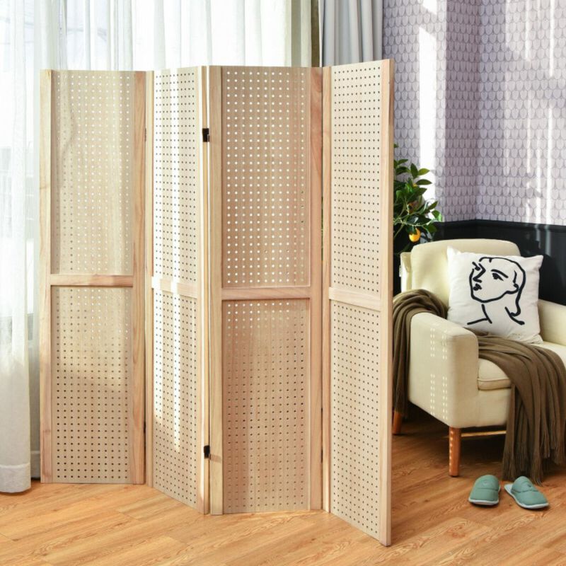 Hivvago 4-Panel Pegboard Display 5 Feet Tall Folding Privacy Screen for Craft Display Organized