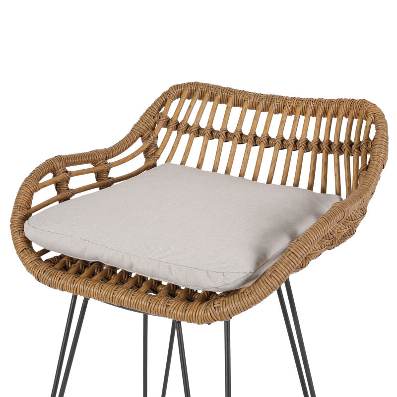 Merax Modern Outdoor Gray Wicker Barstools with Cushions (Set of 2)