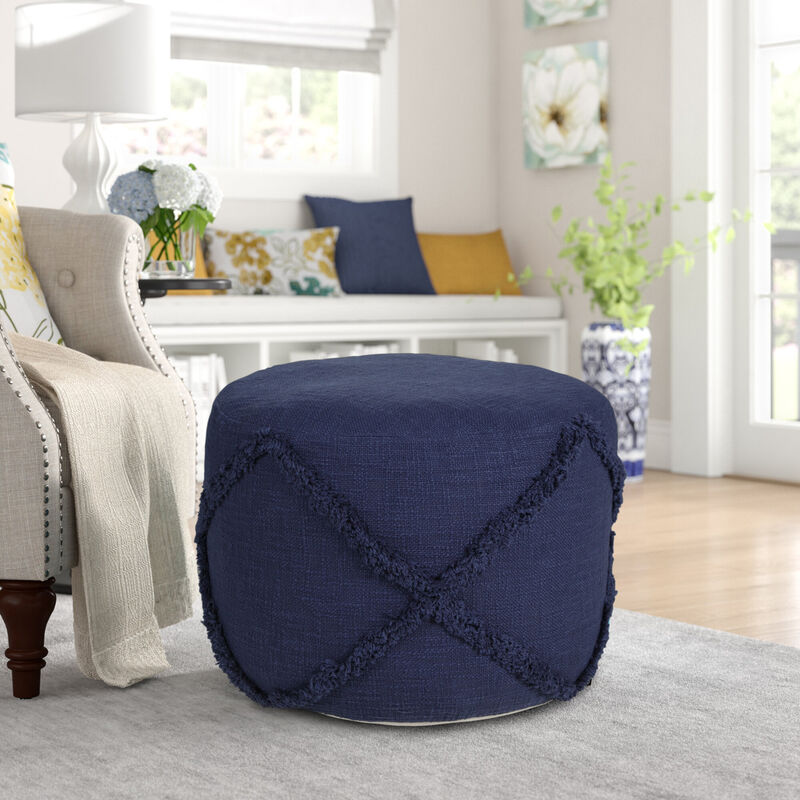 Cotton Cylinder Geometric Pouf Ottoman – Round Upholstered Footrest for Living Room